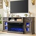 Unineo 3-Side Fireplace TV Stand for up to 80 Inch TV, LED Entertainment Center with 36 Inch Electric Fireplace, Farmhouse TV Console Table w/Drawers & Cabinets for Living Room, Dark Rustic Oak