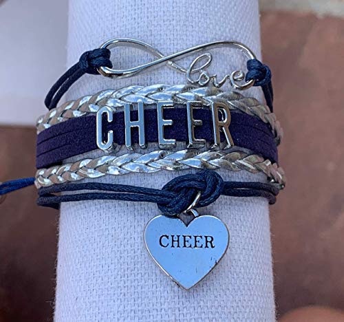 Sportybella Cheer Charm Bracelet- Infinity Love Heart Adjustable Cheerleading Jewelry in Team Colors -Gift For Cheerleader