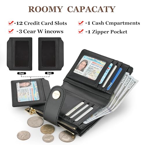 Image of Small Womens Wallet,Bifold Leather Wallet for Women RFID Card Holder Ladies Compact Pocket Wallet for Crossbody Bag (Skull Book)