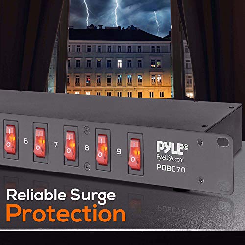 Image of PDU Power Strip Surge Protector - 150 Joule 9 Outlet Strips Surge Protector Heavy Duty Electric Extension Cord Strip - 1U Rack Mount Protection Power Outlet Strip W / 9 Front Switch - PylePro PDBC70 BLACK