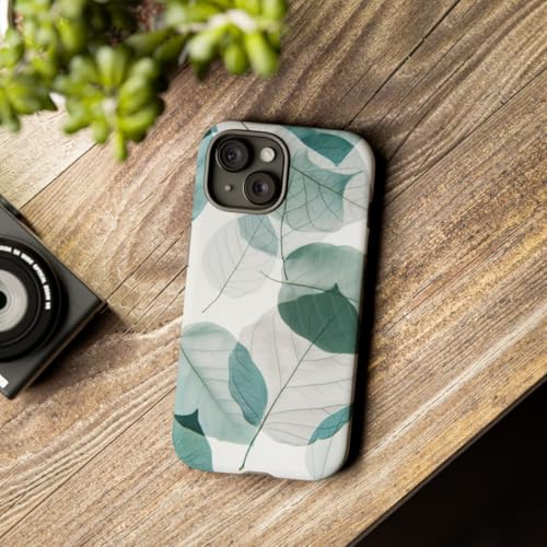 Coque rigide mate iPhone 15 feuilles bleues translucides - 3