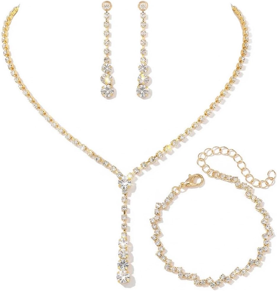 Unicra Bride Silver Bridal Necklace Earrings Set Crystal...