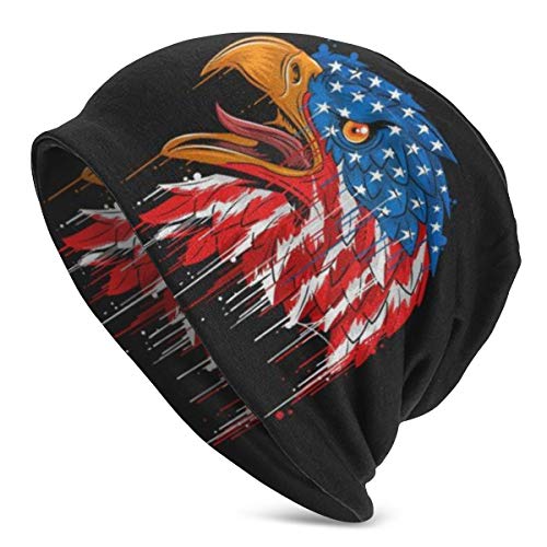 KXT American Flag Eagle Mens Slouch Hollow Beanie Hat Thin Summer Cap Black