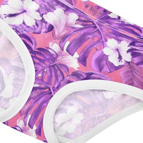 Joisal Cotton Toddler Girls Underwear Tropical Purple Leaves Floral Panties Little Girl Stylish Undies Kids Briefs 2t4