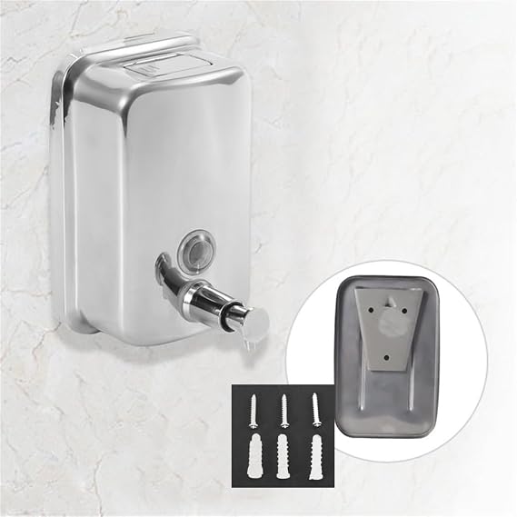 Wall Mounted Soap Dispenser for Bathroom Commercial Wall Liquid Dispenser Stainless Steel Hand Sanitizer Dispenser for Kitchen Garage Office Hotels Restaurants or Home Use 500ml (Brushed Silver)
