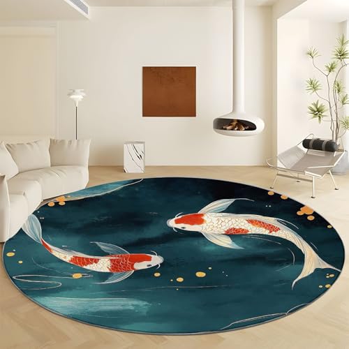 Alfombra redonda de 150 cm, lavable, para salón, estilo clip art, antideslizante, de pelo bajo, suave, color naranja claro, para dormitorios y comedores