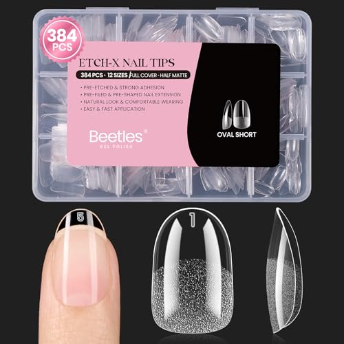 Image of Beetles Gel Nail Tips Etch-X- Oval Short, 384pcs 12 Sizes Pre-Etched