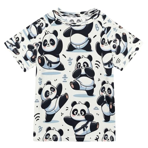 Boys Sun Shirts UV Protection Short Sleeve Rash Guard Swim Shirt Cartoon Panda Water Shirt Rashguard 7-8T,61