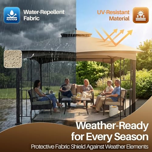 Flexzion Lowes Allen Roth 10x12 Gazebo Replacement Canopy Top - Fits GF-12S004B-1 & TPGAZ17-002, UPF 50 Plus Sun Protection & Water-Resistant Polyester Cover, Easy to Install Beige Patio Sunshade Roof by Flexzion - Image 6