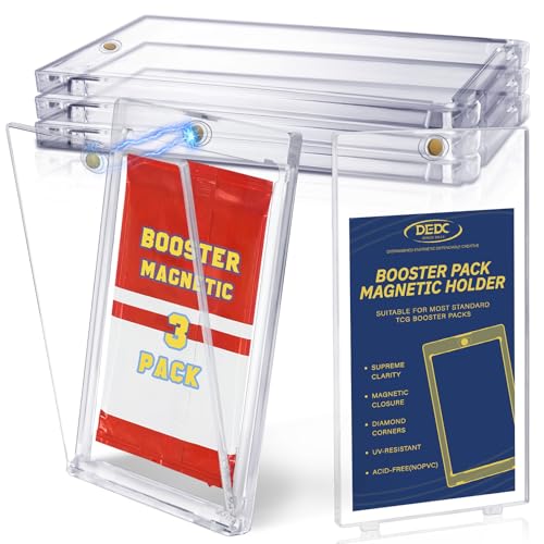 DEDC Booster Pack Protector Card Holder UV Magnetic Case MTG Display Holder Clear Cases Fit for Standard Cards Storage Protect Collectible Sports Gaming Cards (Display Trio(3pcs))
