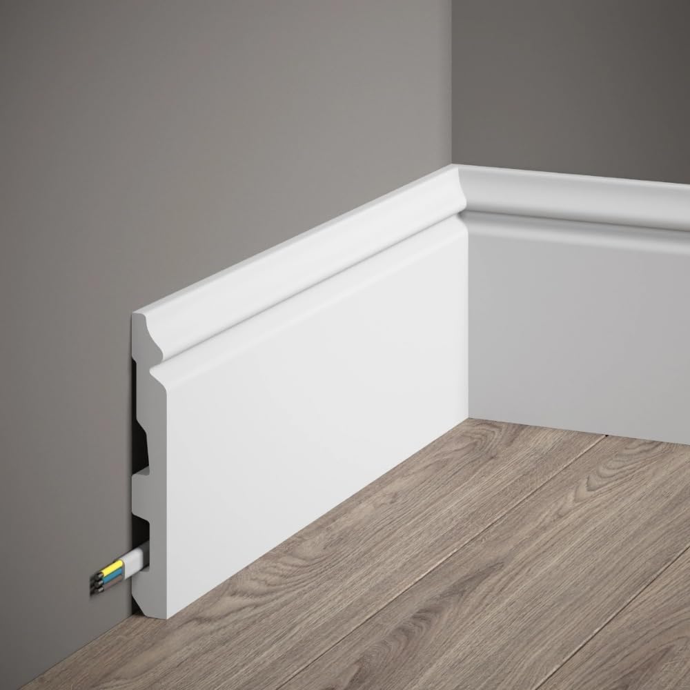 Battiscopa Ducale In Polimero - Bianco, 200x8.1x1 Cm, Resistente All'Umidit&agrave; Per Cucina/Bagno