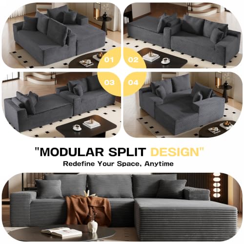 Image of 96 inch Sectional Couches for Living Room Cloud Couch Sofa with L-Shape Upholstered Boneless Couchs Modern Modular Sectional Couch with Chaise