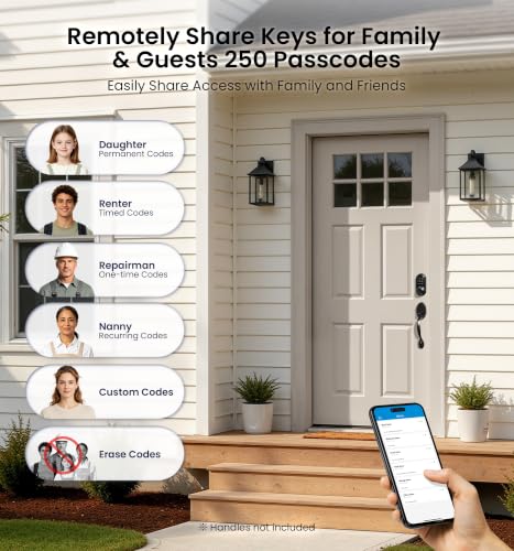 Image of Veise RZ07 Fingerprint Smart Door Lock Deadbolt, App Control, Matte Black | Remote Access Sharing, Fob Unlock, Keyless Entry for Front Door, Auto Lock, User Management, Easy Install, Low Battery Alarm