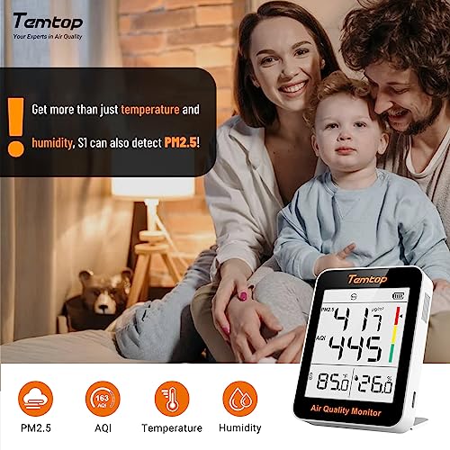 Image of Indoor Air Quality Monitor with Hygrometer, Temtop PM2.5 AQI Meter Indoor Thermometer Temperature and Humidity Monitor (S1 up)