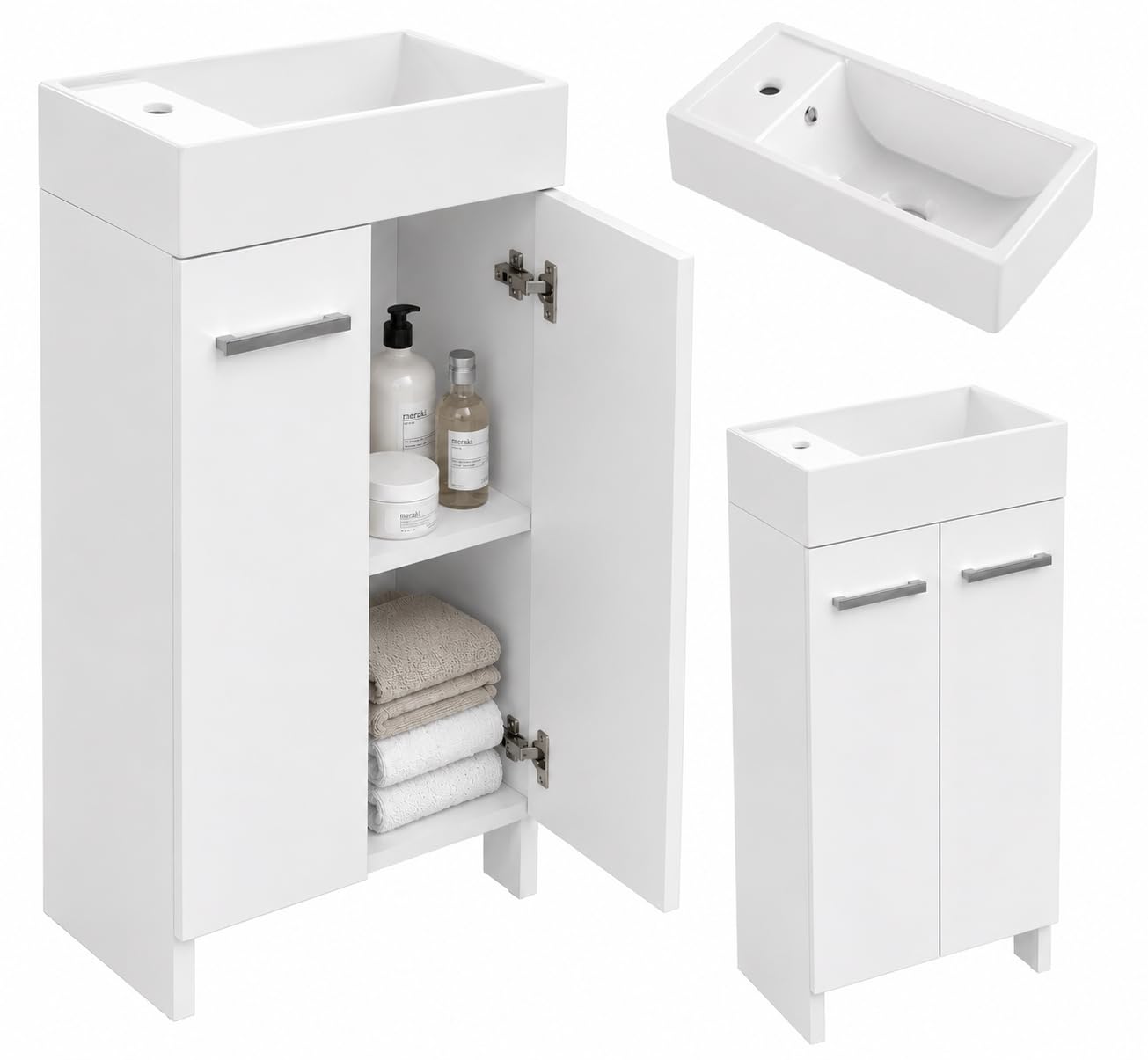 lavabo avec Meuble sous Vasque 81 cm x 40 cm x 22 cm, lavabo invités avec Meuble sous Vasque - Petite Armoire 40cm, Armoire de Salle de Bain (Blanc)