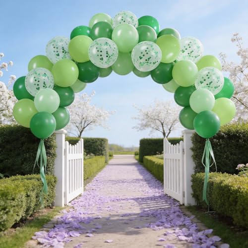 Image of 60Pcs Green Balloons Kit, 12 Inch Confetti Balloons for Party Decorations | Green Latex Balloons with Confetti Design Create a Fresh Party Setup for Birthdays, Baby Showers, St. Patrick'S Day & Events