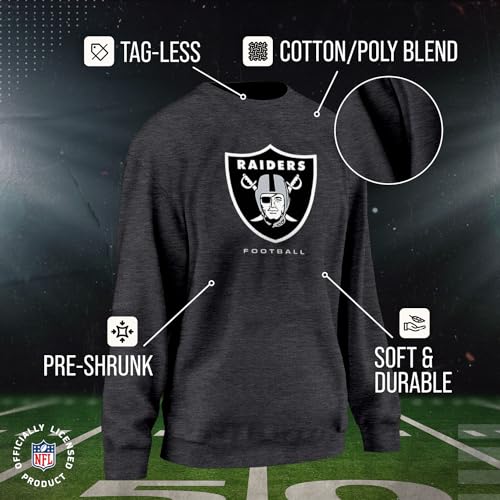 Team Fan Apparel Women's NFL Ultimate Fan Logo Slouchy Crewneck -Tagless Fleece Lightweight Pullover - Officially Licensed (Las Vegas Raiders - Charcoal, Medium) - Image 3