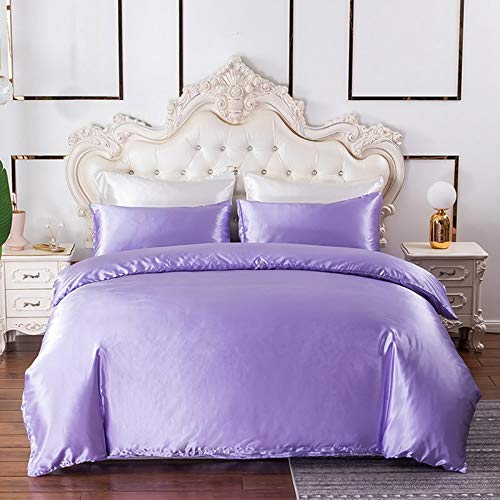 JSFN Juego de ropa de cama de 3 piezas, funda nórdica lisa y cómoda, elegante y simple, con funda de almohada y cremallera (lila,220 x 240 cm)