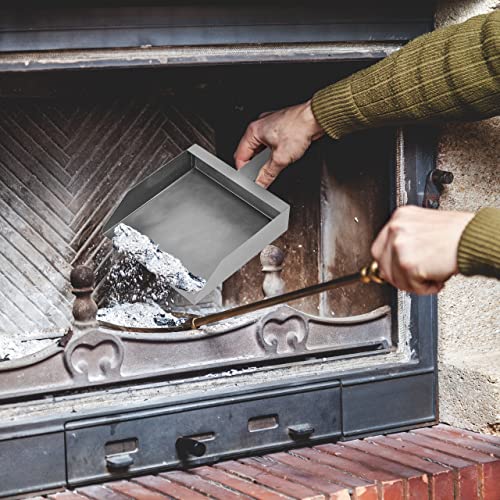 Relaxdays Ascheeimer mit Schaufel, Stahl, Aschekübel für Kamin & Ofen, HxBxT: 35,5 x 23 x 9 cm, Ascheschaufel, silber