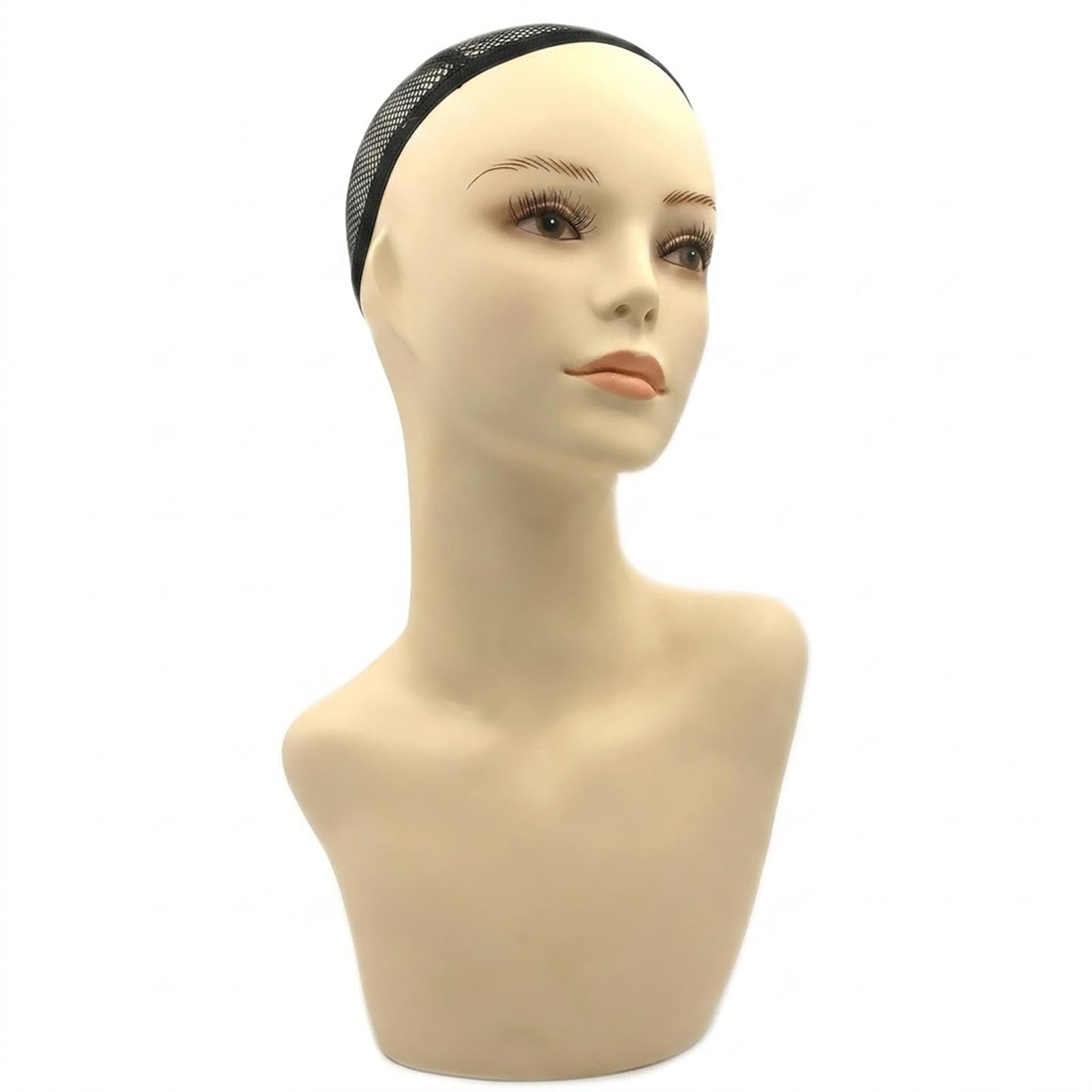 Photo 1 of 17-inch Female Mannequin Head Form with Eyelashes and Lips Display Stand for Wigs, Hats, Jewelry