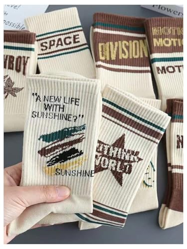 Men's 5 Pairs Vintage Striped Mid Calf Socks Y2K Color Block Ribbed Casual Athletic Socks4