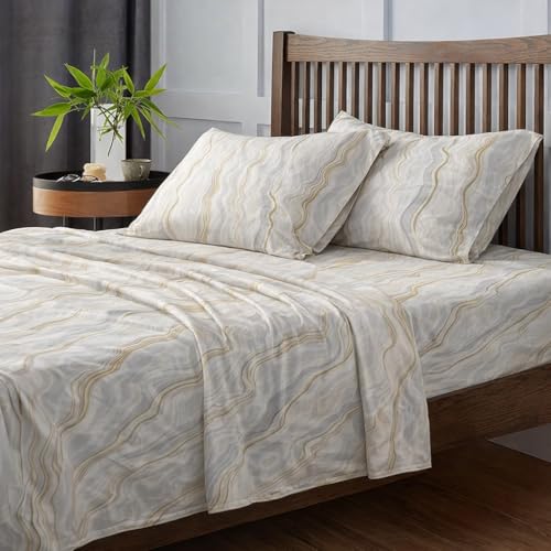 Image of Cotton Double Bedsheet with 2 Pillow Covers | 100% Pure Cotton | 300 Thread Count | Soft & Breathable | 90x100 inch - Neutral Lines