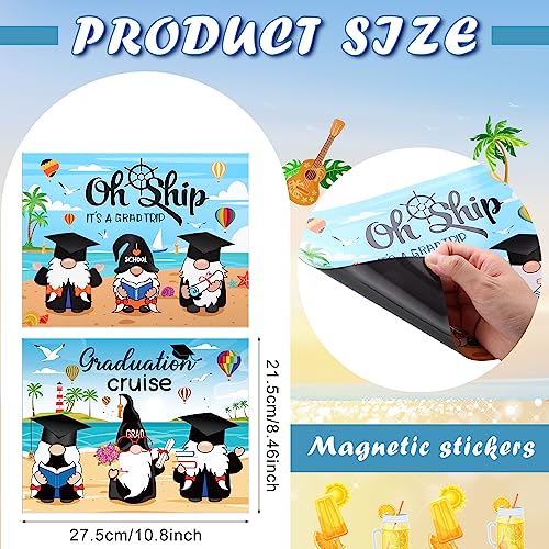 2 Pcs Large Graduation Cruise Door Magnet 8.46 X 10.82 Inch Summer Gnome Palm Tree Fridge Refrigerator Car Magnets Tropical Cruise Door Magnetic Decorations #TOP1
