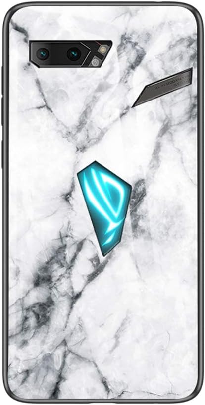 BRAND SET Case for Asus ROG Phone 2 marble transparent tempered glass all-inclusive cover soft silicone phone case compatible with Asus ROG Phone 2-White