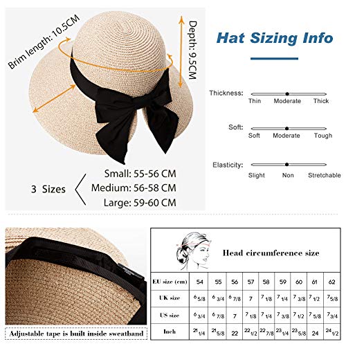 Comhats Womens Floppy Summer Sun Beach Straw Hats Wide Brim Spf 50 Crushable 58-60Cm Large Big Head Beige thumb #3