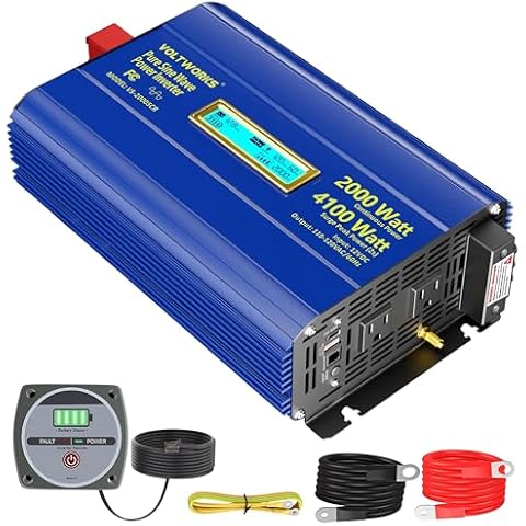Power Inverter 2000Watt Pure Sine Wave Inverter 12V to 110V 120V AC 4100W Surge Peak Power for 2 Seconds Builtin UL Fuses PD36W USB-C,Compatible with Lithium Battery Starlink for Car Off-Grid Solar RV Cover