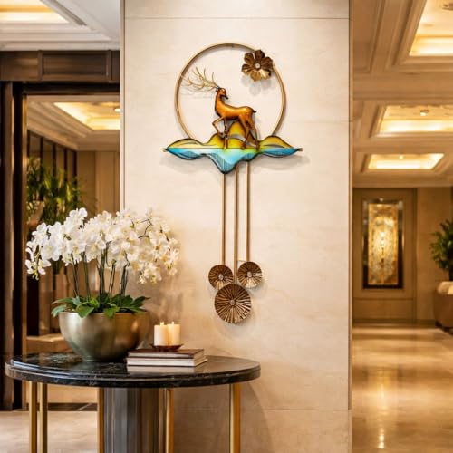 Image of Framing Hub Metal Multicolor Handcrafted Big Deer Leaf Wall Decor Vertical Frame | Artistic Wall Hanging for Living Room Office (Size 22x42 Inch)