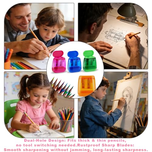 4 Stück 4 Farben Anspitzer mit Behälter,Doppellöcher, Dose,Anspitzer Set mit Behälter,Kinder,Bleistiftspitzer,Bleistiftspitzer für Dicke und Dünne Stifte für Schule Büro