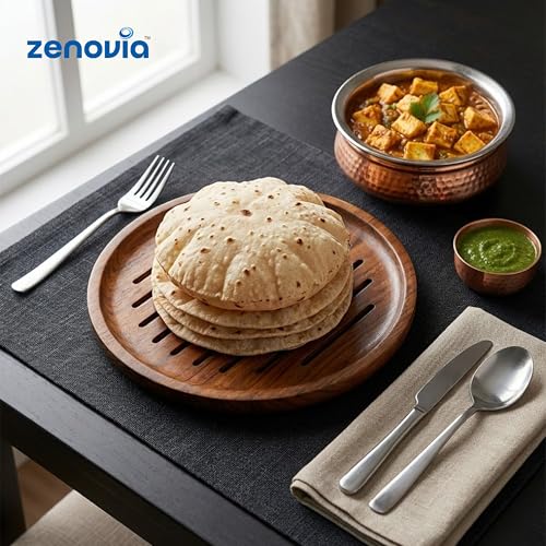 Image of ZENOVIA Roti Cooling & Serving Wooden Plate 10 Inch | Premium Teak Wood, Anti-Slip Pads, Anti-Moisture & Termite-Free, Chapati Serving Stand