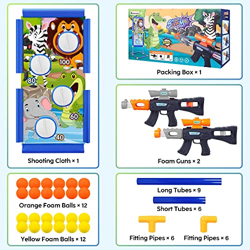Shooting Game Toy For 5 6 7 8 9 10+ Years Old Boys Girls, 2Pk Foam Popper Air Guns With Animal Shooting Target And 24 Foam Balls Bullet,Indoor Outdoor Activity Games, Birthday Easter Gifts For Kids #TOP4