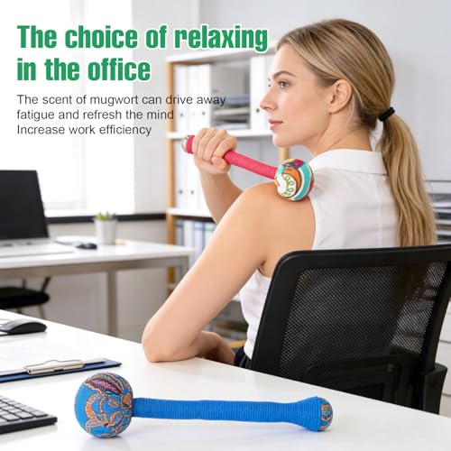 OnVisit 2PCS Herbal Wormwood Lymphatic Drainage Anti Slip Manual Massage Hammer Longer Handle Back Massager for Shoulder, Neck & Muscle Pain Relief (Rose Red/Dark Blue)