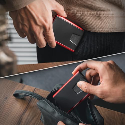 Image of VULKIT Credit Card Holder for Men, Aluminum POP UP RFID Blocking Card Case, Red