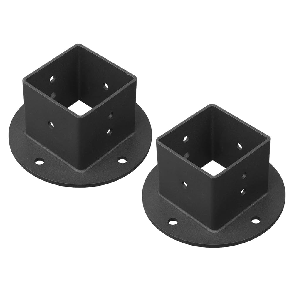 Tiyao 2Pcs 2X2 Square Fence Pole Flange Base Pergola Post Base Brackets Kit,Heavy Duty Wall Mount Post Anchor Base Brackets Easy Install Easy To Use