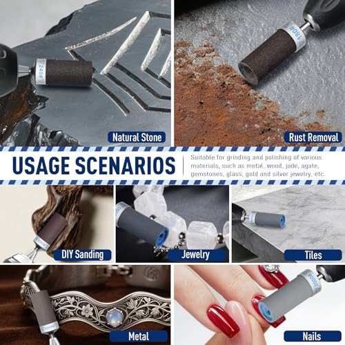 28 Stück Schleifhülsen Satz, 180/240/320/600/1000/1500/2000 Körnung, Schleifaufsätze mit 3mm Schaft Schleifbits-Werkzeugzubehör für Metall Stein und Holz Schleifen for Dremel Rotationswerkzeuge