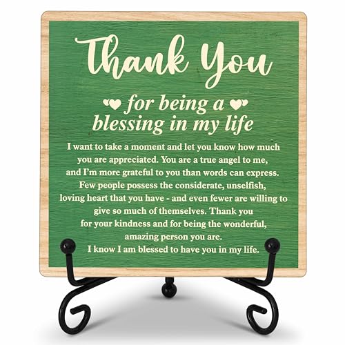 ONDTOM Thank You Gifts for Women Men Friends Mom, Thank You for Being A Blessing in My Life Wooden Plaque with Stand, Thanksgiving Day Gifts for Family Member Desk Decor - E08
