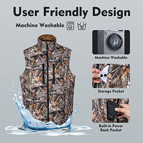 OMVMO Men’s Heated Vest with 10000mAh Battery Pack,Size Adjustable and Lightweight Vest for Hunting Ice Fishing Skiing. Camouflage.L-3XL - Thumbnail 6