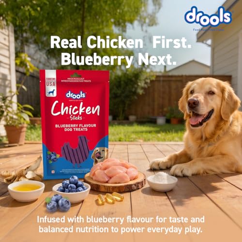 Image of Drools Puppy & Adult Dog Treats Sticks 100g | Blueberry Flavour | Rich in Protein | No Artificial Preservatives | Best for Training & Bonding | Formulated in USA | Premium Treats