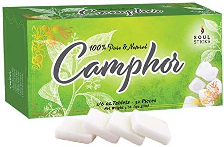 Soul Sticks Camphor Tablets | Premium Quality Refined Camphor Blocks 100% Natural for Aromatherapy, Odor Eliminator, Puja, Alcanfor | 32 Tablets (150 Gram)
