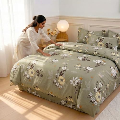 Image of Bedsheet for Double Bed King Size | 90 X 100 Inch Bed Sheet with 2 Pillow Covers 18 X 28 Inch | Soft, Wrinkle Resistant, Durable 250 TC Breathable, Skin Friendly | Olive Sage