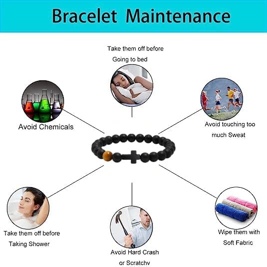 Miniatura 5 de Cross Bracelet for Men to Dad Son Grandson Husband Godfather Uncle Nephew Brother Gift Inspirational Tiger Eye Bead Elastic Healing Bracelet