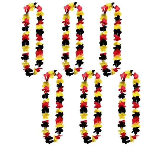 6 Stück Deutschland Fanartikel Blumenkette,Deutschland Hawaii Kette Deko,Flagge Girlanden Schwarz Rot Gelb,Blumenketten,Fußball Party Deko,Halskette Accessoires,Geburtstag Zubehör für Fußballpartys