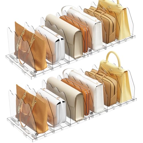 SPACEKEEPER Adjustable Shelf Divider for Closet, 2 Pack Clear Purse Organizers for Closet Acrylic Handbag Separators Storage Organizer Bookshelf Separator Dividers in Bedroom, Office