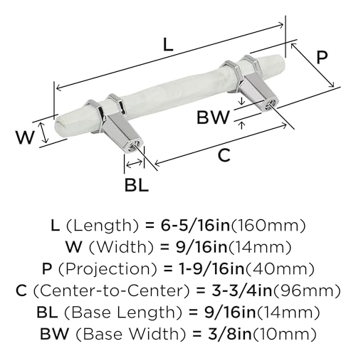 Image of Amerock 3-3 /4 inch Carrione Marble White /Polished Chrome Drawer Pull | 3-3 /4 inch (96mm) Center-to-Center Mounting Distance and 6-5 /16 inches Overall Length, Durable Zinc Cabinet Hardware