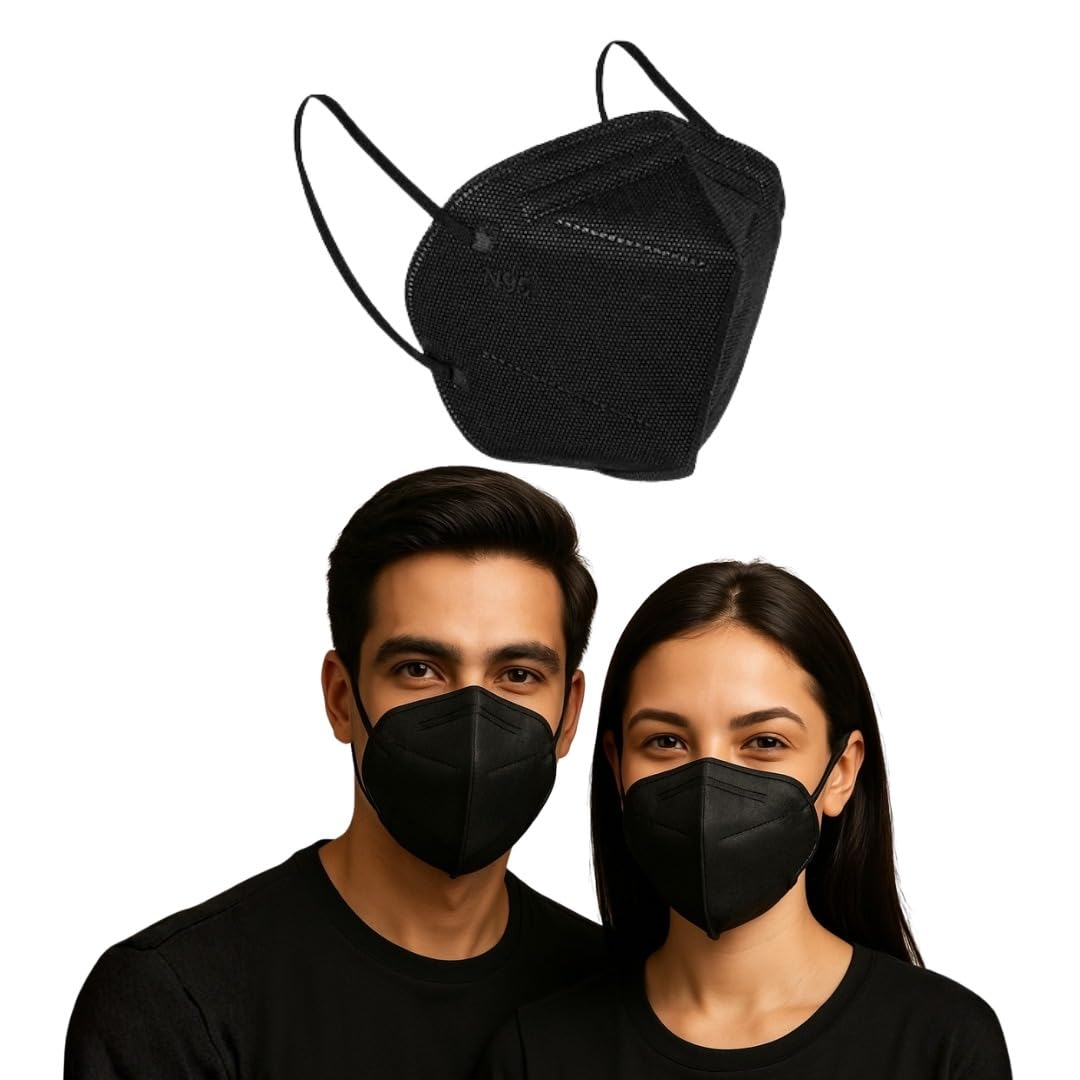 MASQ by Q-One 5 Layer Anti-Pollution, Anti-Bacterial (BFE>99%) CE, FDA, GMP, ISO Approved N95 Black Face Mask for Unisex, Men, Women, Boys, Girls with Size Adjustable Mask Strap (Black, Pack of 5)-picture-14