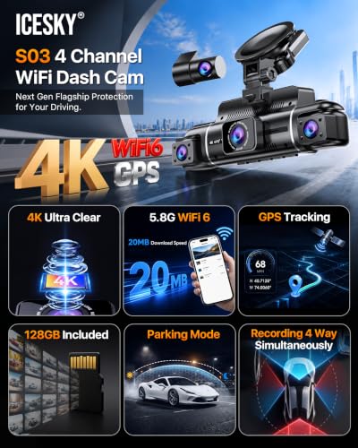 Icesky 4K Dash Cam 4 Channel