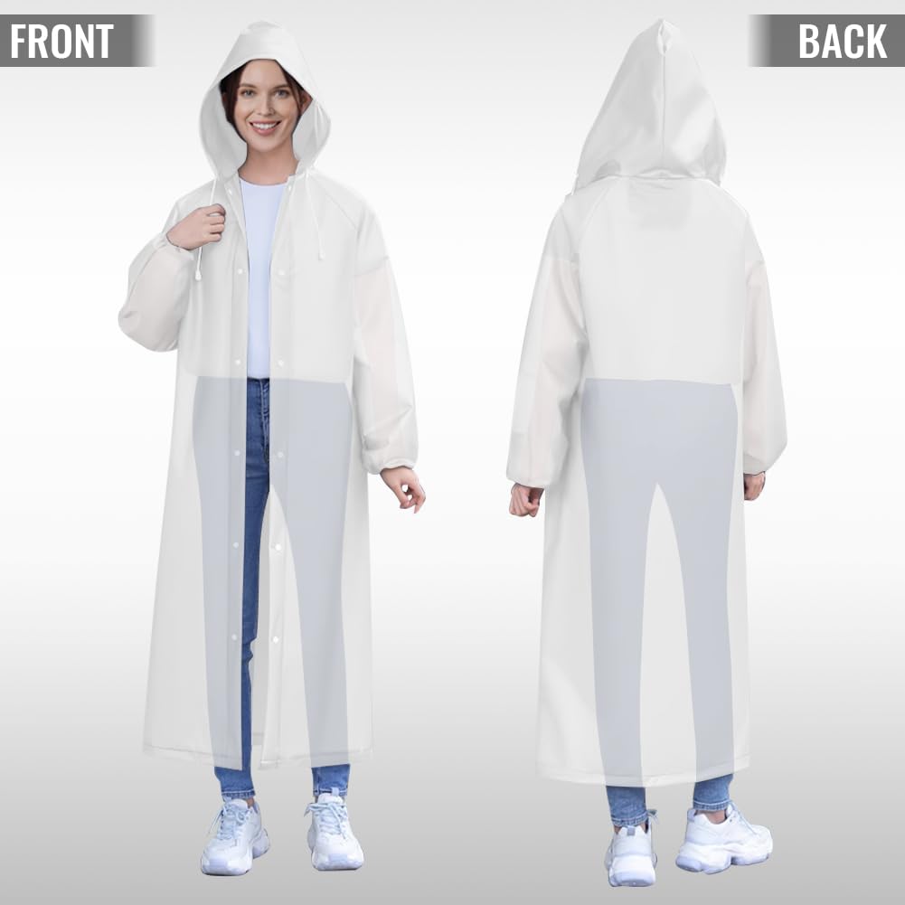 CHGANG Rain Ponchos, EVA Portable Adults Waterproof Ponchos, Reusable raincoat with Hoods for Camping, Hiking Travel, Amusement Parks, Festival, White, One Size 2